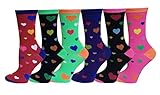 Sumona 6 Pairs Women Colorful Fancy Design Soft & Stretchy Novelty Crew Socks (Valentine's Hearts)