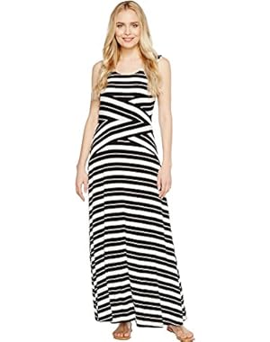 Womens Striped Crisscross Maxi Dress
