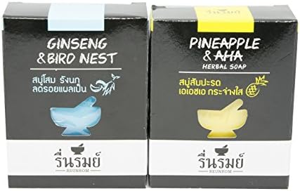 SET REUNROM GINSENG & BIRD NEST + PINEAPPLE & AHA HERBAL NATURAL BATH & BODY BAR SOAP BRIGHTENING WHITENING SOFT SMOOTH SKIN