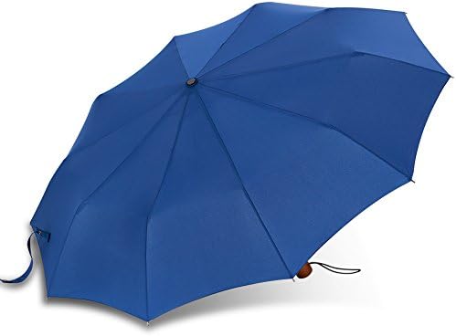 ESNBIA Compact Travel Umbrella w/ 10-Rib Reinforced Windproof Construction & Wooden Handle - Auto Open Close Button for One Handed Operation - Sturdy Portable and Lightweight for Easy Carry