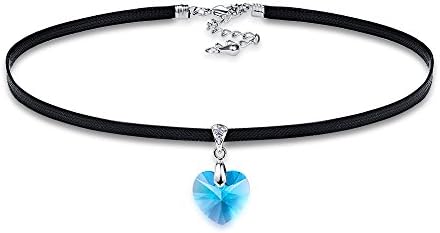 MALANDA Brand XILION Heart Crystal Pendant Choker Necklace Rope Chain For Women Wedding Jewelry Mother's Day Gift (Blue zircon)