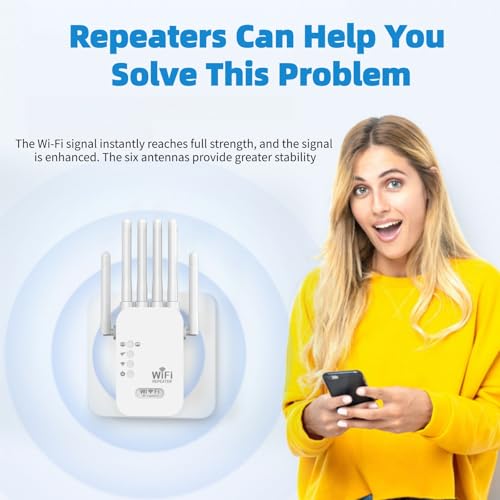 Lullaxx Wifi Extender,Wifi Repeater, Wifi Signal Booster,1200M Dual-Band Enhanced Repeater, Wireless Signal Amplifier, 2.4 & 5.8G High-Power Ap Router.Easy Settings（6-Antenna White）