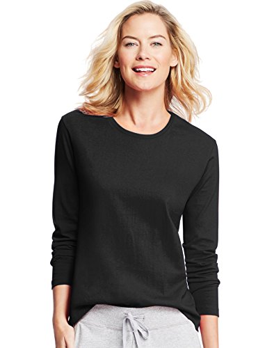 Hanes Women's Long Sleeve Tee, Ebony, Medium
