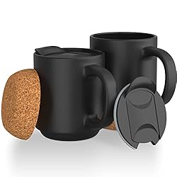 Cork Base Ceramic Mug with Lid (Set of 2) - Ceramic