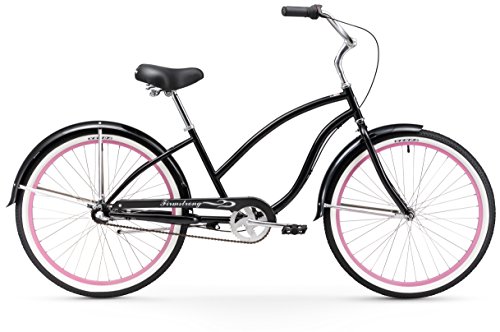 Firmstrong Chief Lady Three Speed Beach Cruiser Bicycle, 26-Inch, Black w/ Pink Rims