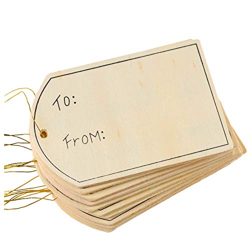 Factory Direct Craft Ready to Decorate Unfinished Wood Christmas Gift Tag Ornaments with Jute Hangers | 24 Tags