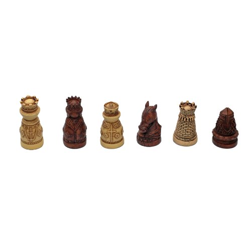 WE Games Medieval Chess Set - Polystone Pieces with Distressed Wooden Board 15 in.