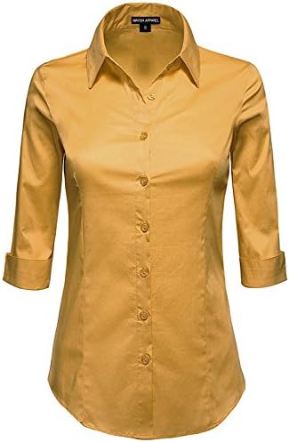3/4 Sleeve Stretchy Button Down Collar Office Formal Casual Shirt Blouse for Women Fit (XS-6XL)