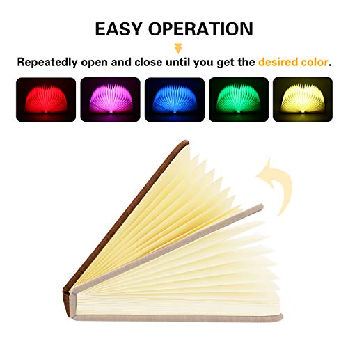 Briignite Folding Book Lamp, Wooden Desk Lamp LED Beside Lamp, USB Rechargeable Reading Light, 5 Color Modes, Perfect for Nightstand, Coffee Table, Christmas Gift, Home Decor, Size (9.45×6.5×1 in)