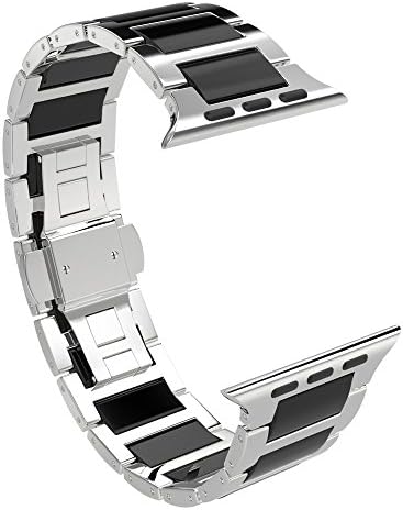 Ceramic Watch Band, SOWELL Ceramic Bracelet Replacement Band for Apple Iwatch Band All Model (38MM Silver + Black)