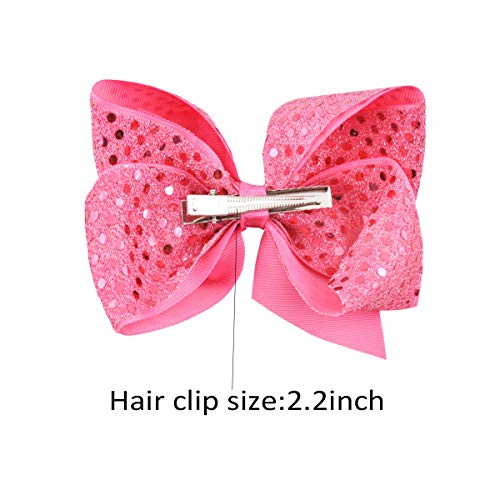 12PCS 6Inch Hair Bows Alligator Hair Clips Large Big Glitter Sparkly Sequin Grosgrain Ribbon Hair Bows Clips for Baby Girls Toddlers Kids Children
