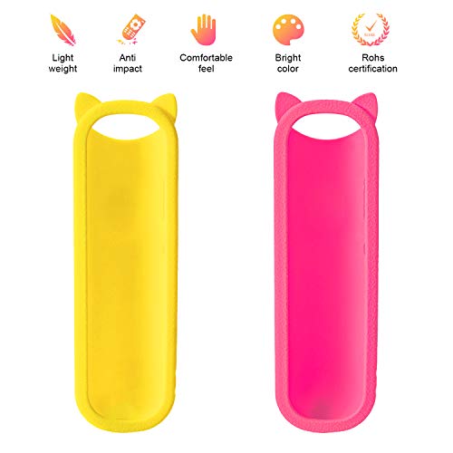 （Pack of 2） Pink + Yellow Silicone Protective Soft Cases Covers for RC280 TCL ROKU TV Remote Control with Wrist Strap Cute Fashionable Case only