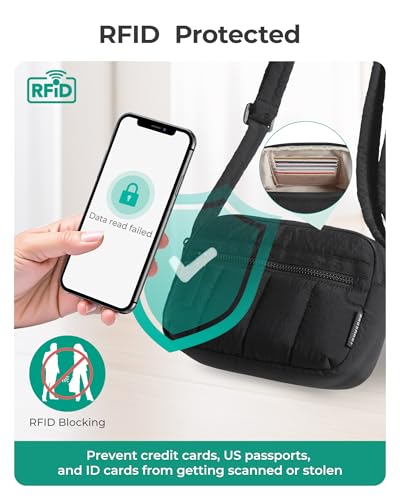 bagsmart Crossbody Bags for Women, 2.4L Anti Theft RFID Blocking Mini Puffy Cross Body Purse Shoulder Handbag for Travel Daily Hiking