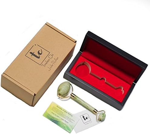 Luxury Jade Roller with BONUS wood storage box | 100% Natural Cut Stone | Anti-Aging Facial Skincare Massager | Excellent Heavy Duty Derma Beauty Tool for Wrinkles, Eyes, & Neck