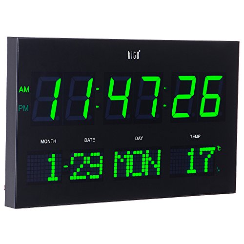 hito 14.2” Large Oversized LED Wall Clock Seconds Date Day Indoor