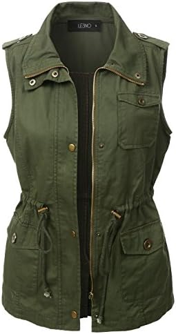 LE3NO Womens Lightweight Sleeveless Military Anorak Vest