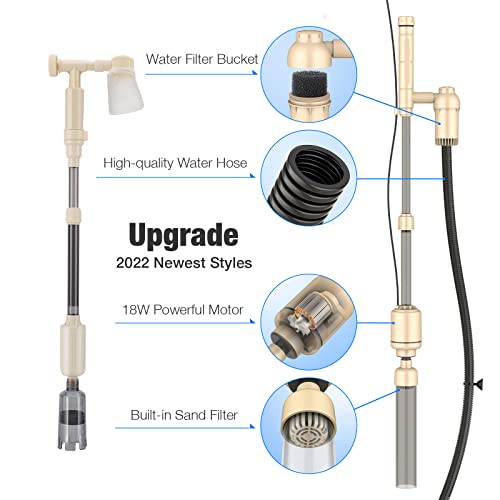bedee Aquarium Vacuum Gravel Cleaner Electric Fish Tank Cleaner 6 in 1 Automatic Water Changer Filter for Washing Sand Removable Siphon Vacuum Gravel Cleaner Kit 18W IP68 Waterproof Safer-Beige