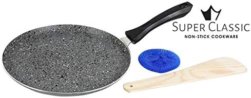 Super Classic Hammer Tone + Marble Coating Flat Dosa Tawa Set, 3-Pieces, Grey-25CM