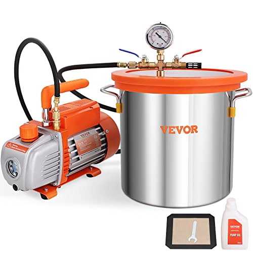 VEVOR 3 Gallon Vacuum Chamber and 3.5 CFM Pump Kit, Tempered Glass Lid