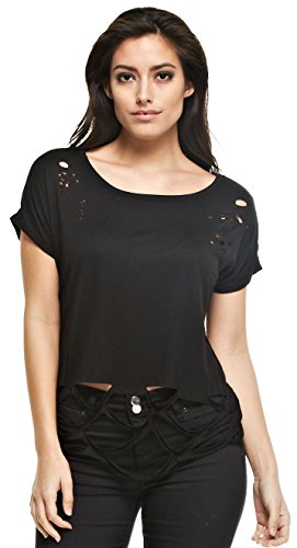 Loose Short Sleeve Casual Blouse for Juniors Tees, Black M