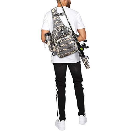 Rodeel Fishing Sling Backpack with Tackle Box, Outdoor Single Shoulder Gear Storage Bag, ACU - Thumbnail 7