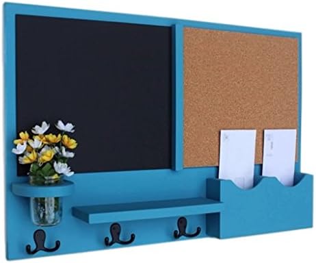 Legacy Studio Décor Message Center with Chalkboard &amp; Cork Letter Holder Coat Rack Key Hooks, (Smooth, Teal)