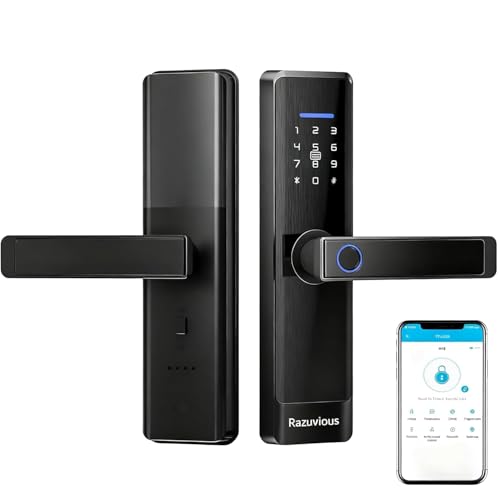 Razuvious Smart Lock,Fingerprint Door Lock with 4585 Mortise.Keyless Entry Bluetooth Lock,Free APP,IC Card,Anti-peep Code,TT Lock App Control,for Home,Office,Apartment (R1)