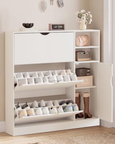 GRUSIGN Shoe Cabinet for Entryway with 3 Flip Drawers, Narrow Shoe Storage