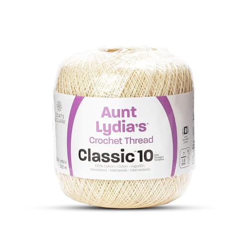 Aunt Lydia's Classic Size 10 Mercerized Cotton Crochet Thread for Apparel, Décor, Crafts, & More (Cream, 350 Yards)