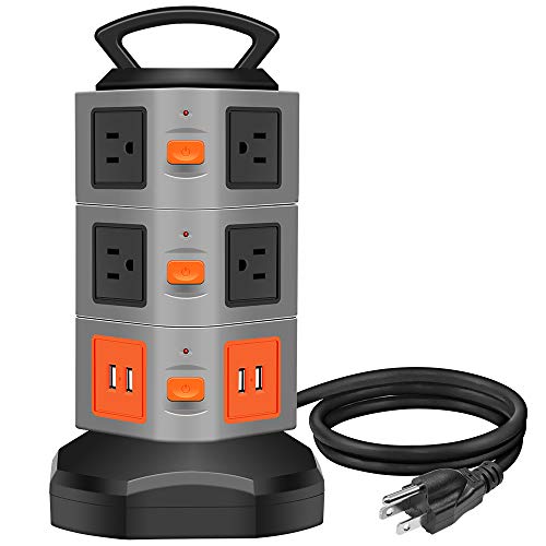 Power Strip Tower, Costech 10 Outlets Surge Overload Protector; Multi Plug Extender with 4 USB Charging Port & 6FT Stretch Extension Cord - Thumbnail 7