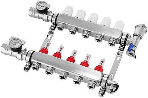 SucceBuy Radiant Floor Manifold 5 Loop PEX Radiant Floor Heating Manifold Stainless Steel PEX Radiant Floor Heating 1/2 Inch