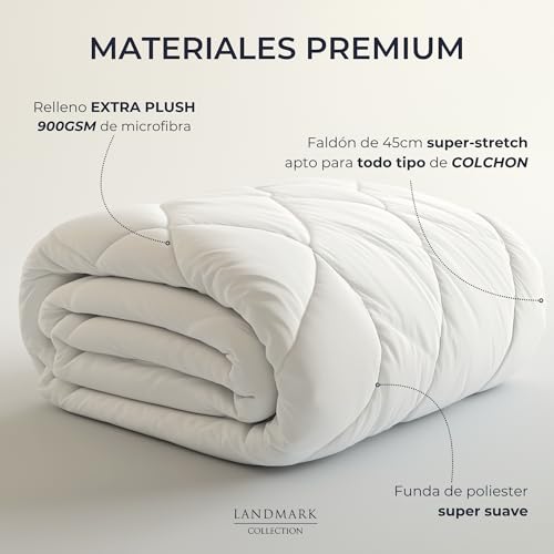 Landmark Collection - Cubre Colchon de Microfibra con Relleno Extra Sensacion de Plumas | 100% Down Alternative | Colchoneta de Calidad Hotel de Lujo (Blanco, Queen)