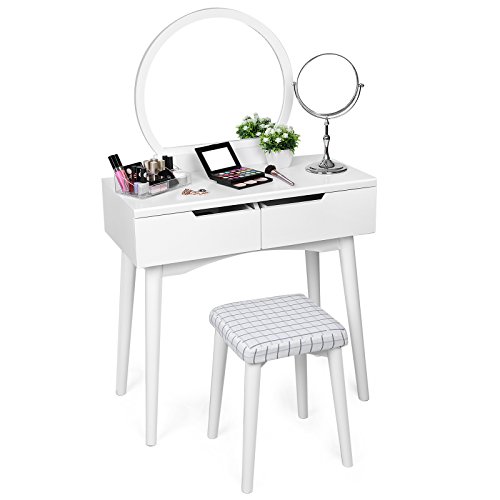 SONGMICS Vanity Makeup Table Set with Mirror and Stool 2 