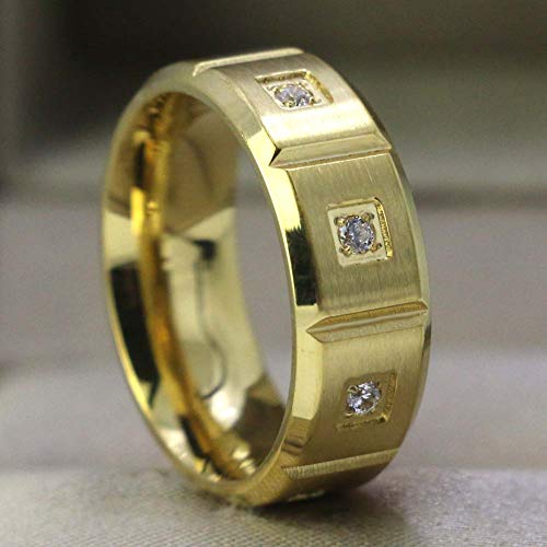 mensring Matte Yellow Gold Plated 8mm Titanium Steel Mens Ring 8pcs Cz Wedding Band Man Ring