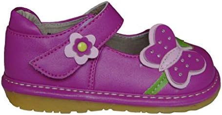 HappyKidsBoutique Girls Pink Shoes Toddler Shoes Girls Leather Squeaky Shoes with Butterfly UK Size 3 to 8 F Fitting