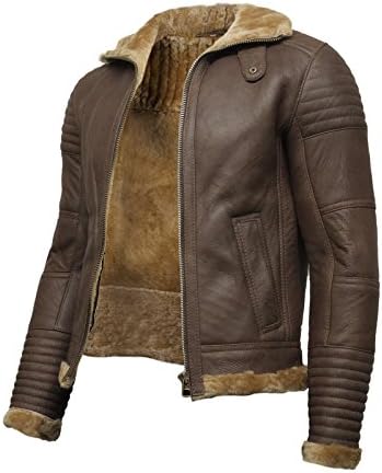 Mens Shearling Sheepskin Leather Bomber Flying Aviator Jacket World War 2