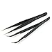 AllBeauty 2 Pcs Eyelash Extension Speckled Black Straight & Curved Tweezers Make Up Tool