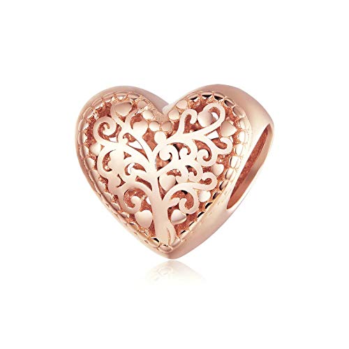 FeatherWish Rose Gold Family Tree Love Friend Bead Charms Sterling Silver 925 Fits And Compatible With Pandora Bracelets Gift For Birthday Wife Sister Mum Daughter Christmas