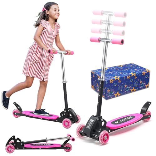 Scooters for Kids 3-7, Heavy Duty 3 Wheel Toddler Scooter 120 lb Capacity, Foldable Kick Scooter with 4 Level Adjustable Handlebar, Wide Deck, Safe Metal Rear Brake, Lean to Steer, Boy Girl Child Gift
