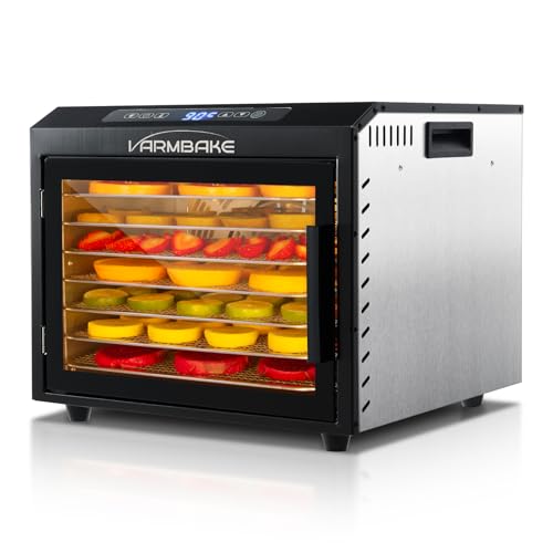 Varmbake Dörrautomat Edelstahl 7 Etagen, 0.56㎡ Dörrfläche, 30-90℃ Lebensmittel Dörrautomat Klein, 800W Dörrgerät Für Obst, Gemüse Fleisch Dörrautomaten, &Amp; 316 Tabletts(32X25 Cm)