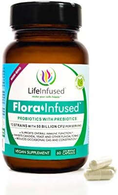 Life Infused® Flora Infused™ Probiotics with Prebiotics Supplement, Thirteen Essential Probiotic strains with a Proprietary Enzymes to Promote Digestive Health. Gluten Free. Vegan - 30 Servings