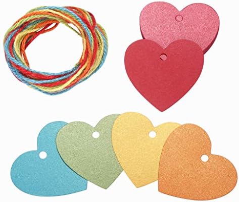 150ct Heart Shape Paper Gift Present Tags with Twine Glitter Multicolor for Valentines Day Wedding Favors All Occasion (Heart)