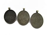 10 CleverDelights Oval Pendant Trays - Antique Bronze Color - 30 x 40 mm - Pendant Blanks Cameo Bezel Cabochon Settings - 30x40mm