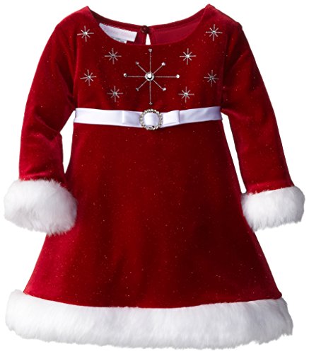 Bonnie Baby Baby Girls' Stretch Velvet Santa Dress, Red, 18 Months