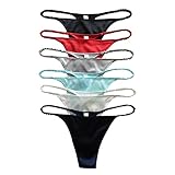 Panasilk 6Pairs Women's 100% Silk Thong Panties S M L XL XXL Solid (M, multicolor)