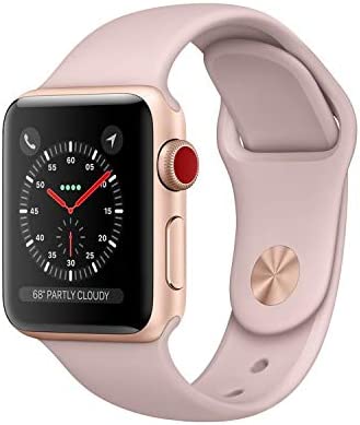 Apple Watch Series 3 38mm Smartwatch (GPS + Cellular Gold w/ Pink Sand Sport Band) (Renewed)