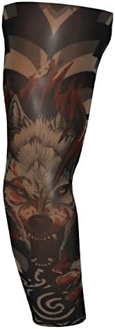 Devils Needle Fake Tattoo Arm Sleeve Blood Wolf (T76)