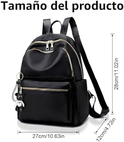 Mochila feminina, mochila de moda para mulheres, mochila casual leve de nylon, mochila escolar, mochila anti-roubo para mulheres e raparigas, preta, 32 * 25 * 11cm