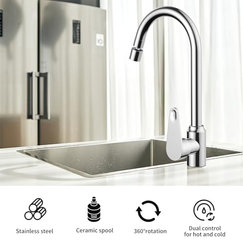 FALSKT Kitchen Tap 360° Swivel 2 Water Flow Modes Kitchen Tap Cold and Hot Water Mixer Tap Kitchen Sink with Swivel for Kitchen