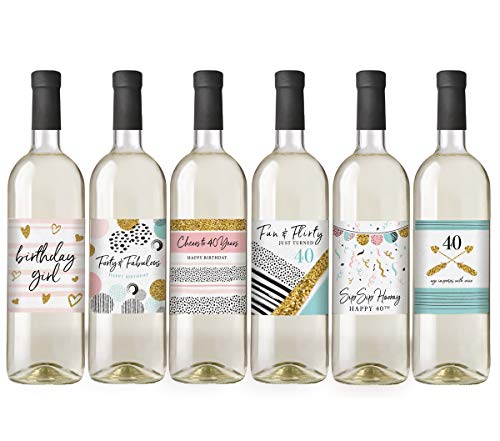40th-Birthday-Wine-Bottle-Labels-Set-of-6-Waterproof-Labels-Birthday-Gifts-For-Her-40th-Birthday-Party-Decorations-Ideas-and-Supplies